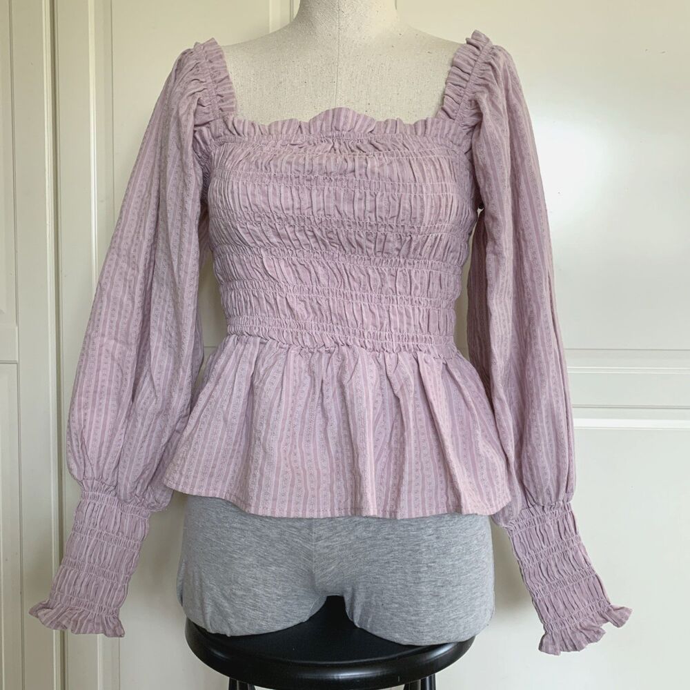Maisie Smocked Blouse Peplum Puff Sleeve Romantic Boho Prairie Top Womens S